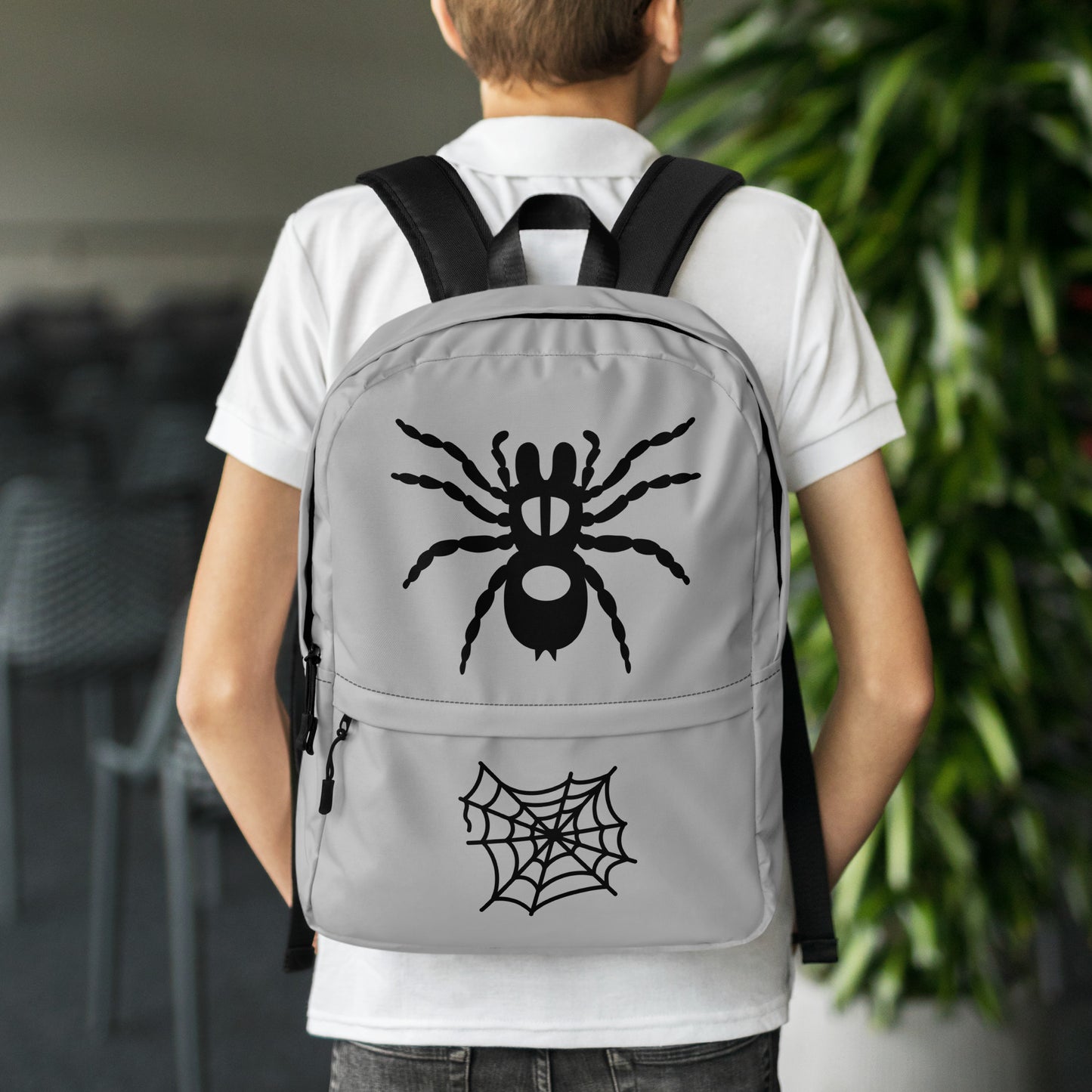 All-Over Print Backpack – Silver and Black