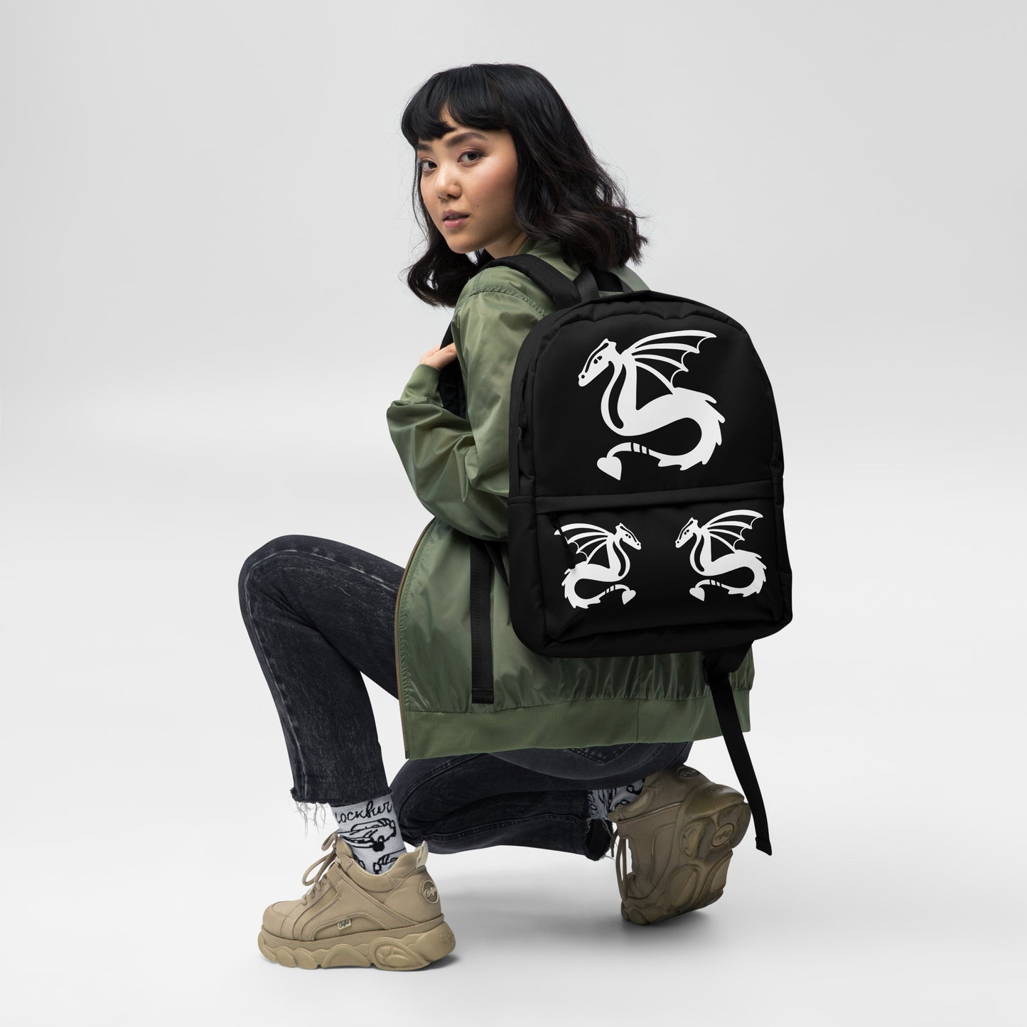 All-Over Print Backpack – Black and White