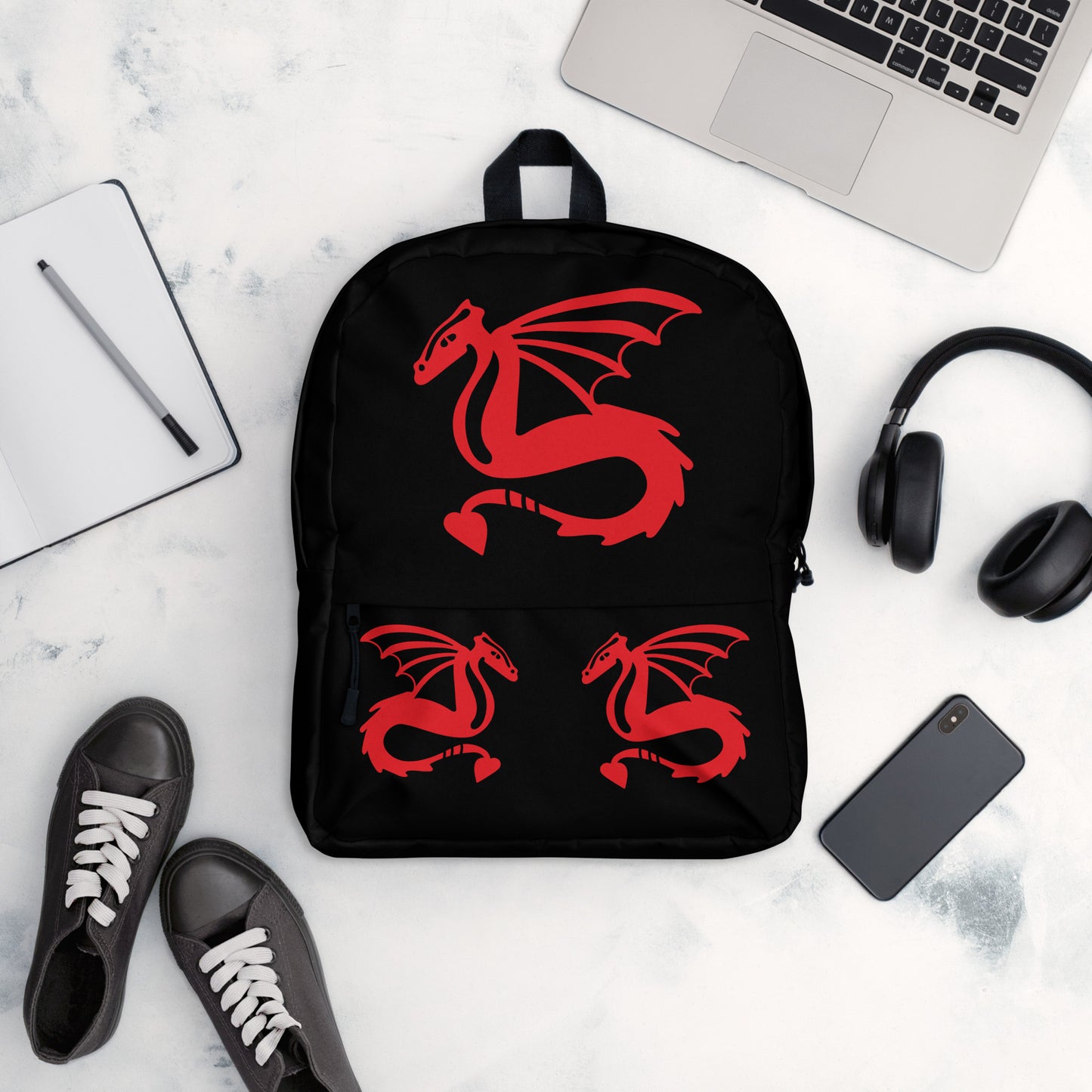 All-Over Print Backpack – Black and Red