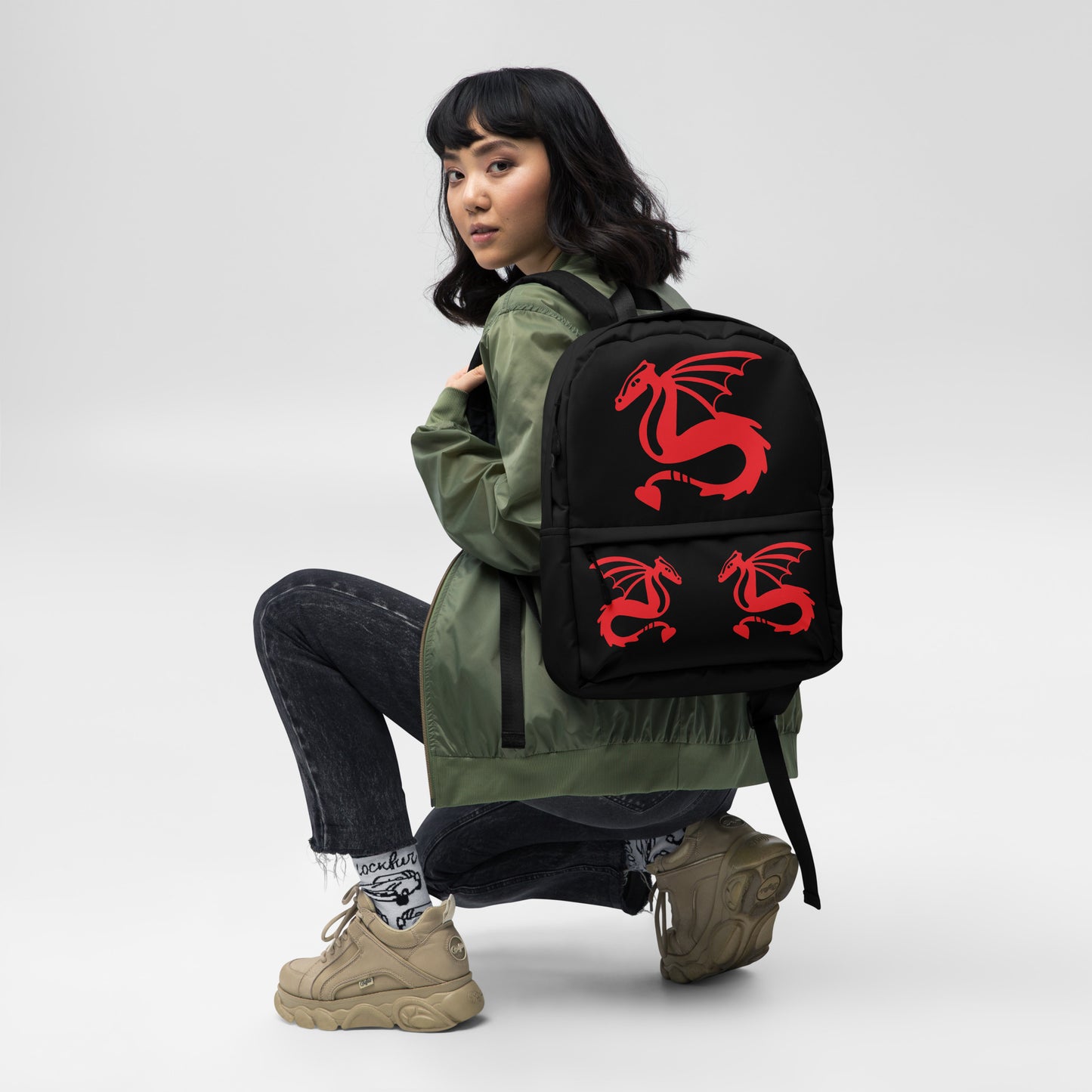 All-Over Print Backpack – Black and Red