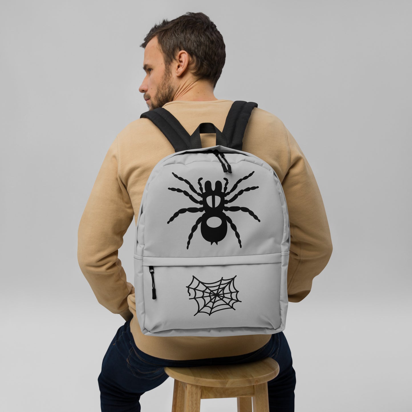 All-Over Print Backpack – Silver and Black
