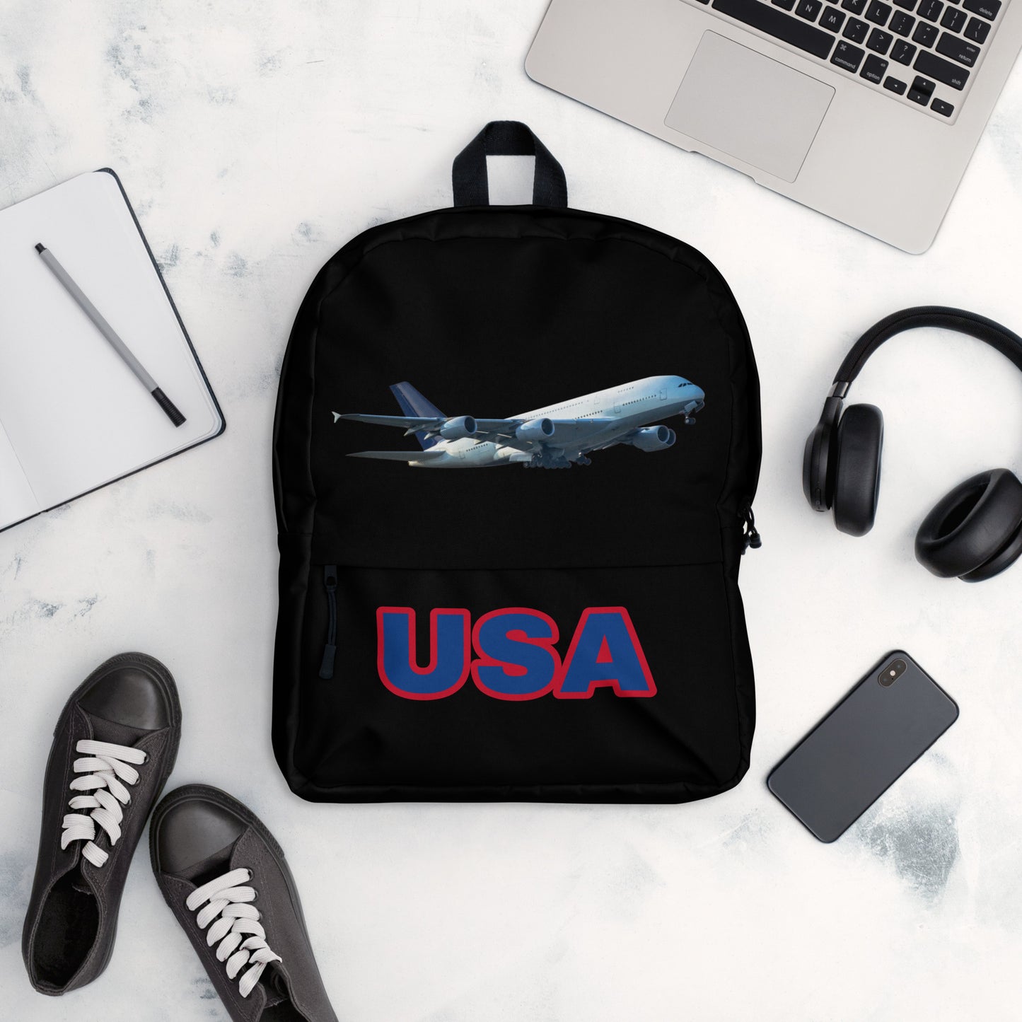 All-Over Print Backpack-Black