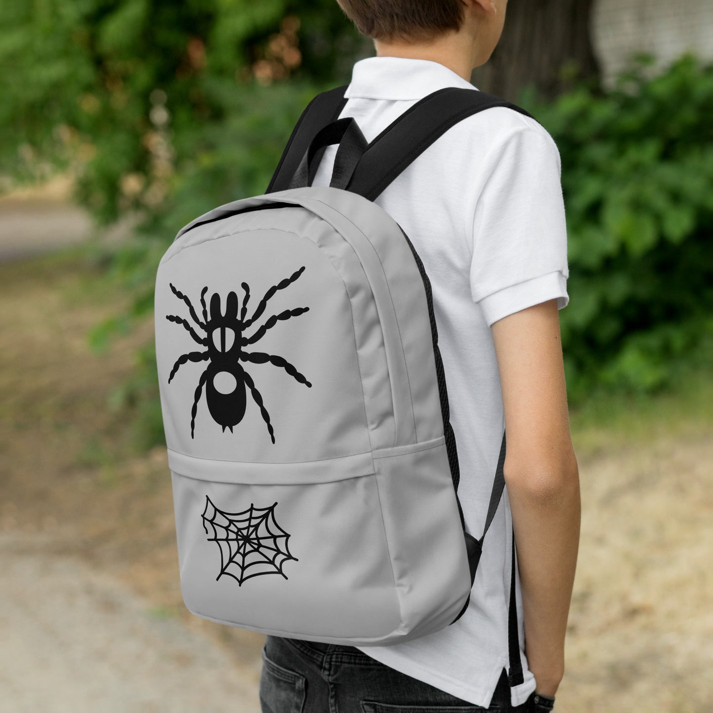 All-Over Print Backpack – Silver and Black