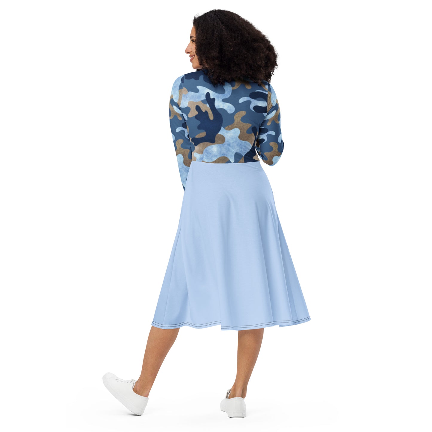 Robe midi à manches longues et imprimé all-over
