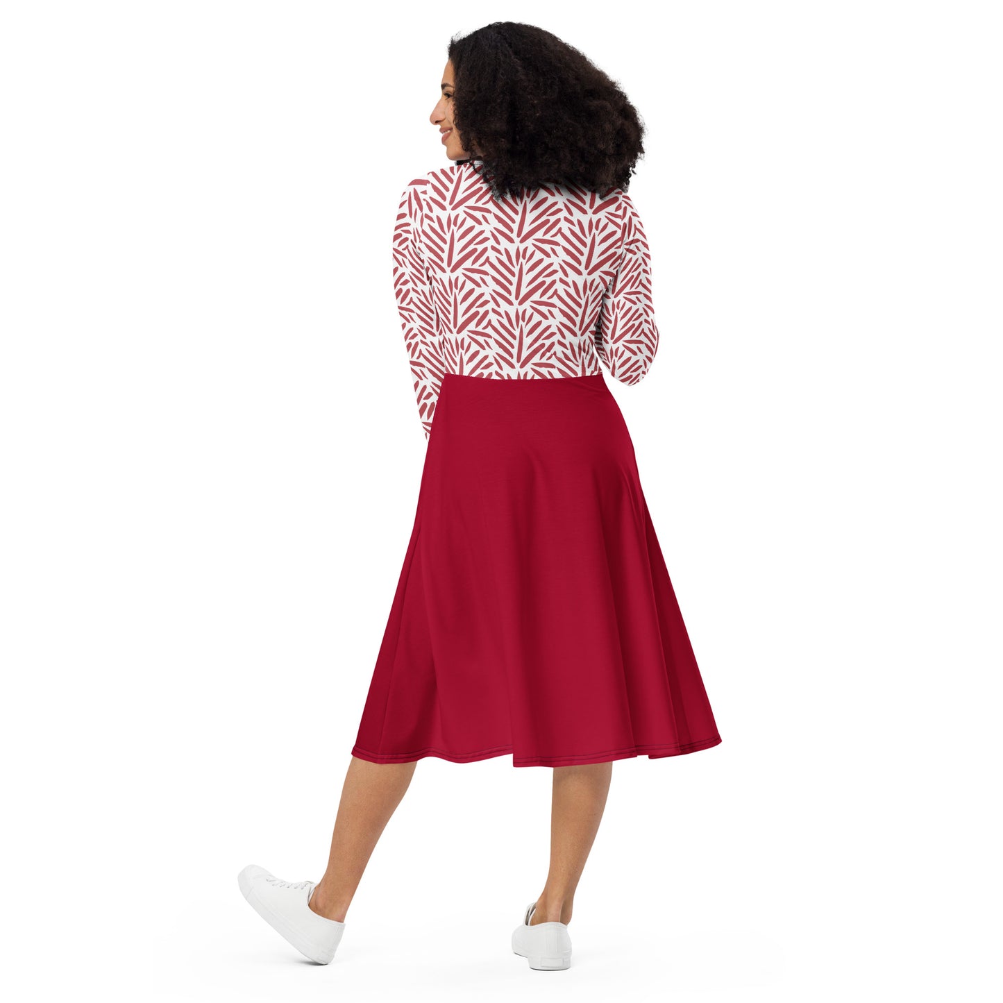 Robe midi à manches longues et imprimé all-over