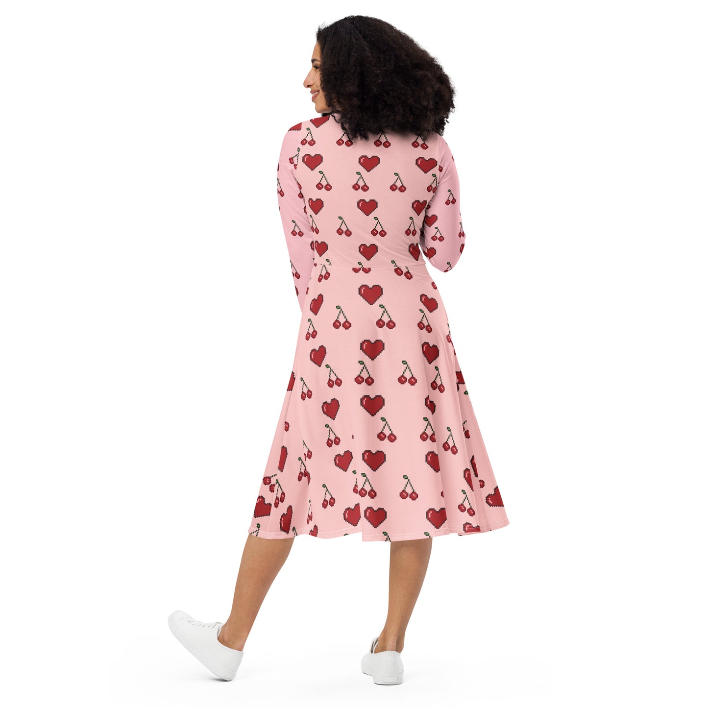 Robe midi à manches longues et imprimé all-over
