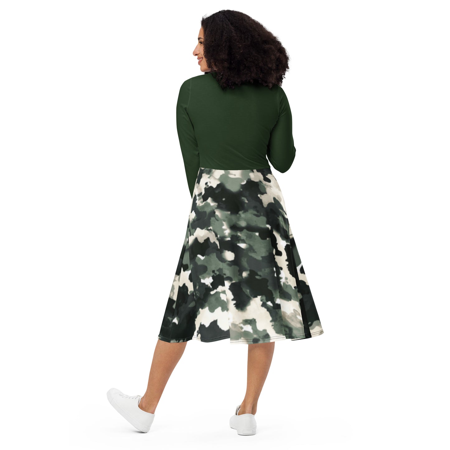 All-over print long sleeve midi dress