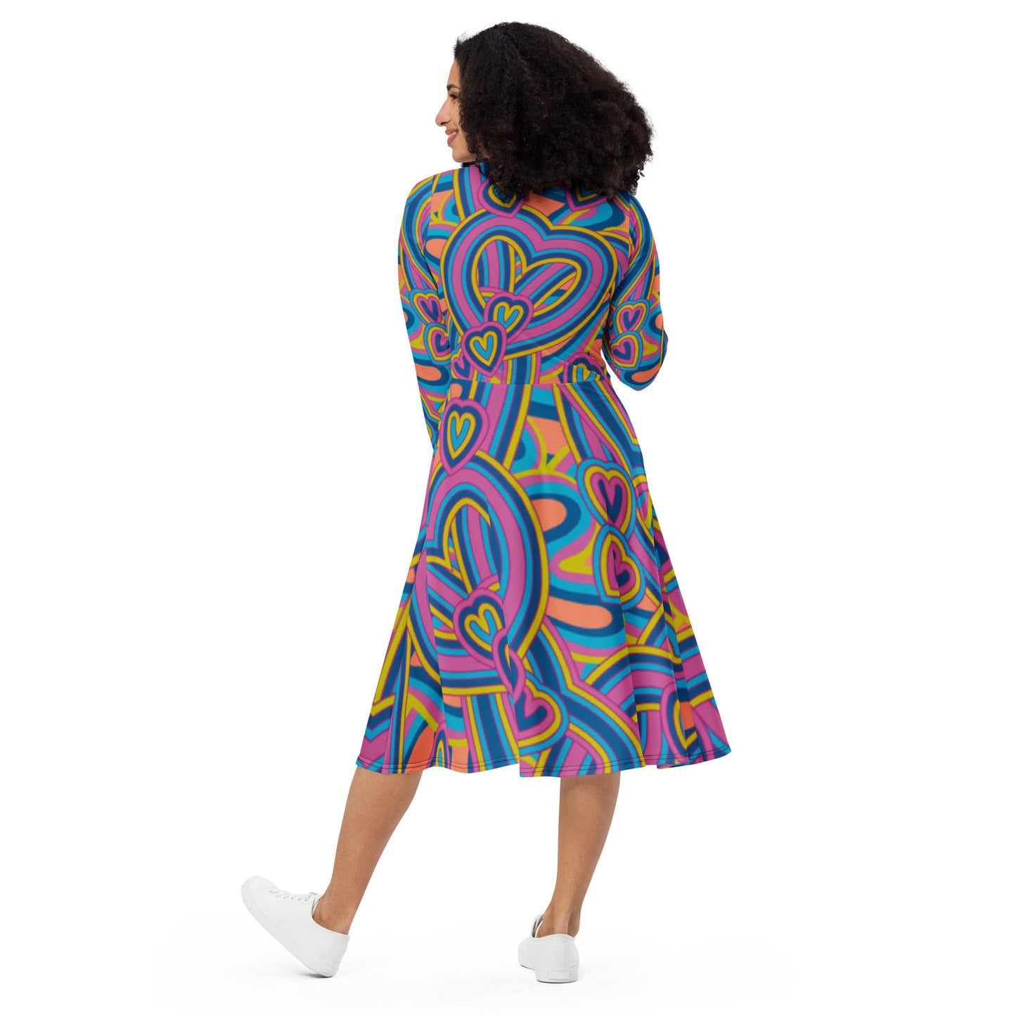 Robe midi à manches longues et imprimé all-over