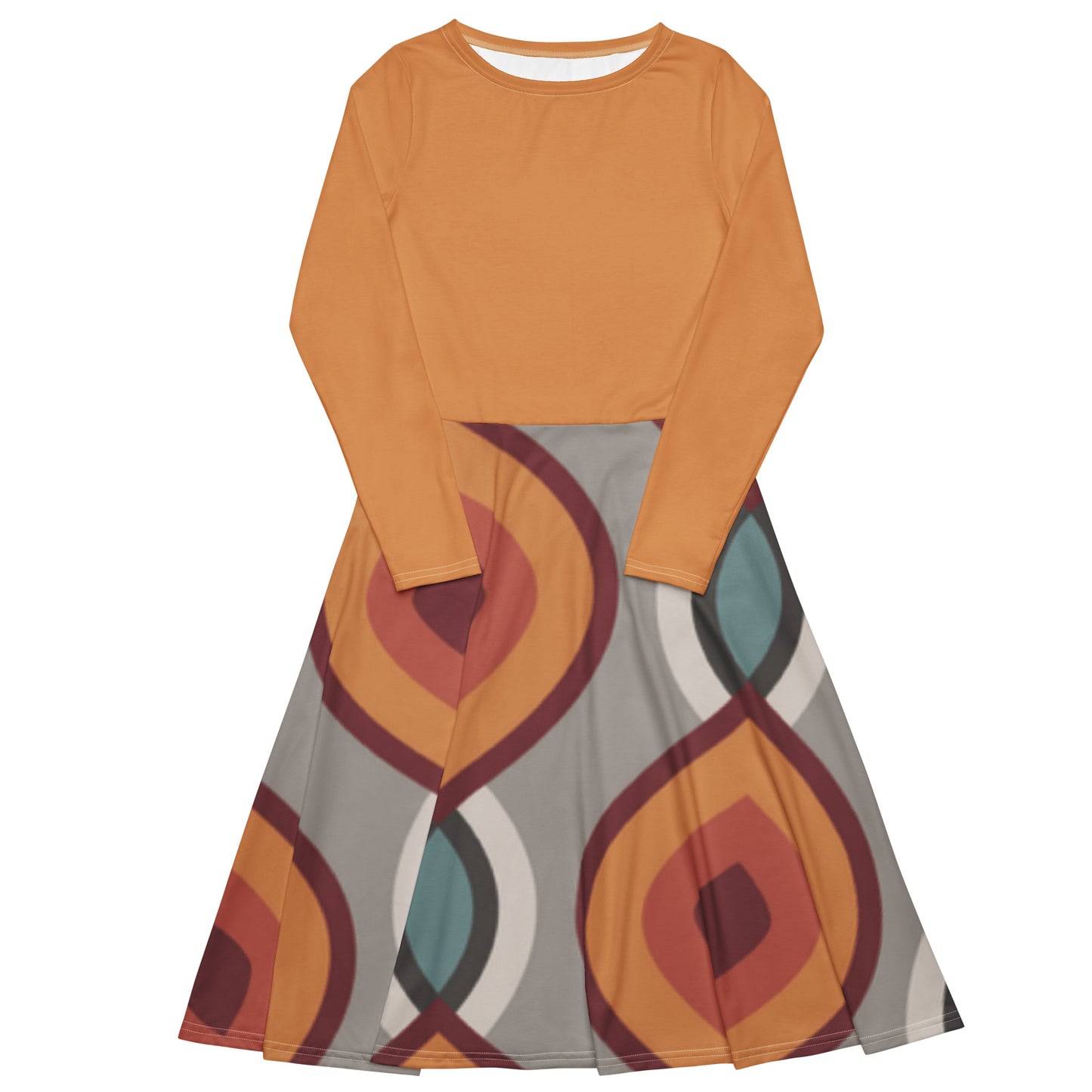 Robe midi à manches longues et imprimé all-over