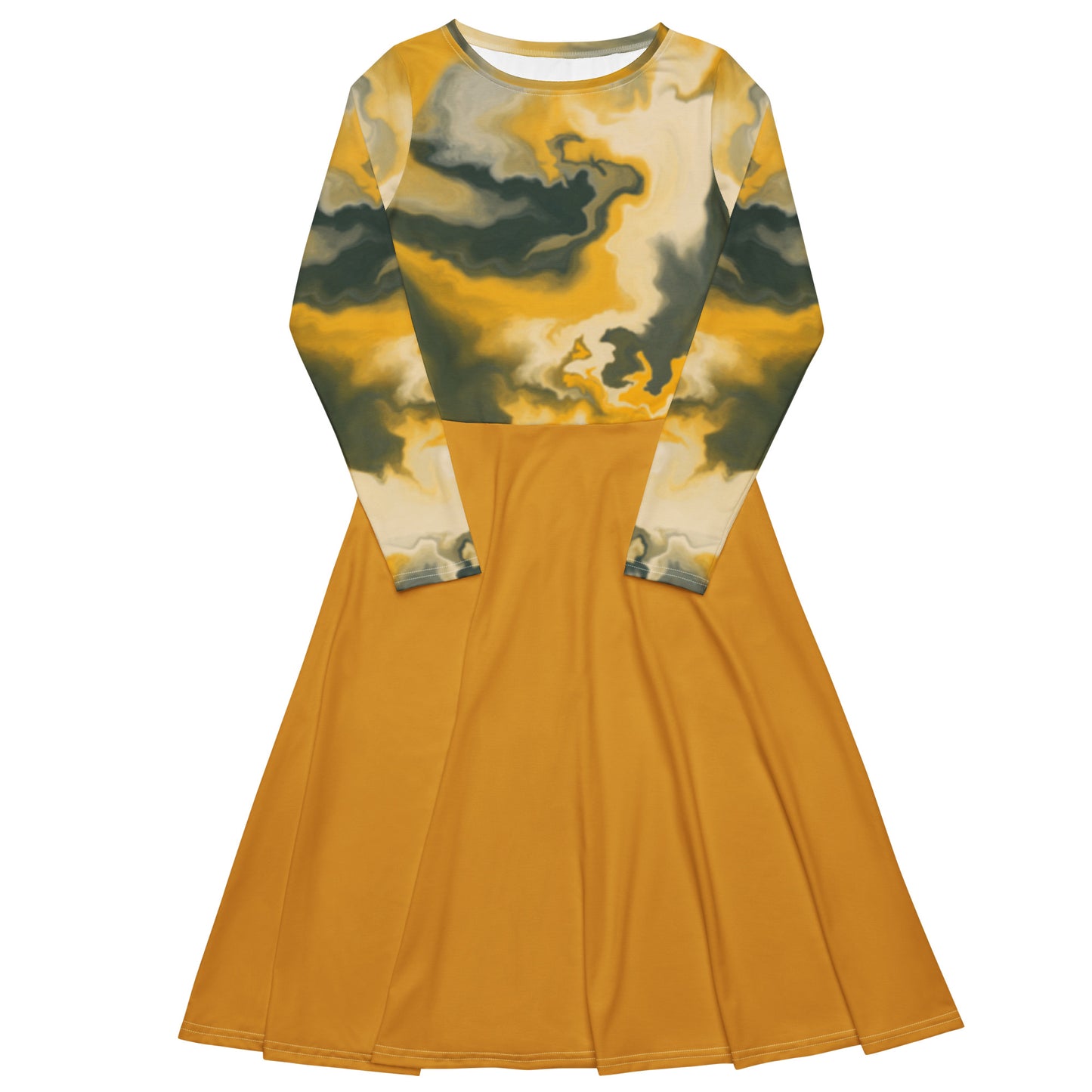 All-over print long sleeve midi dress