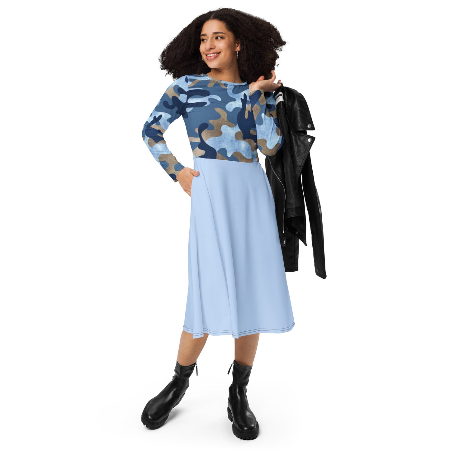 Robe midi à manches longues et imprimé all-over