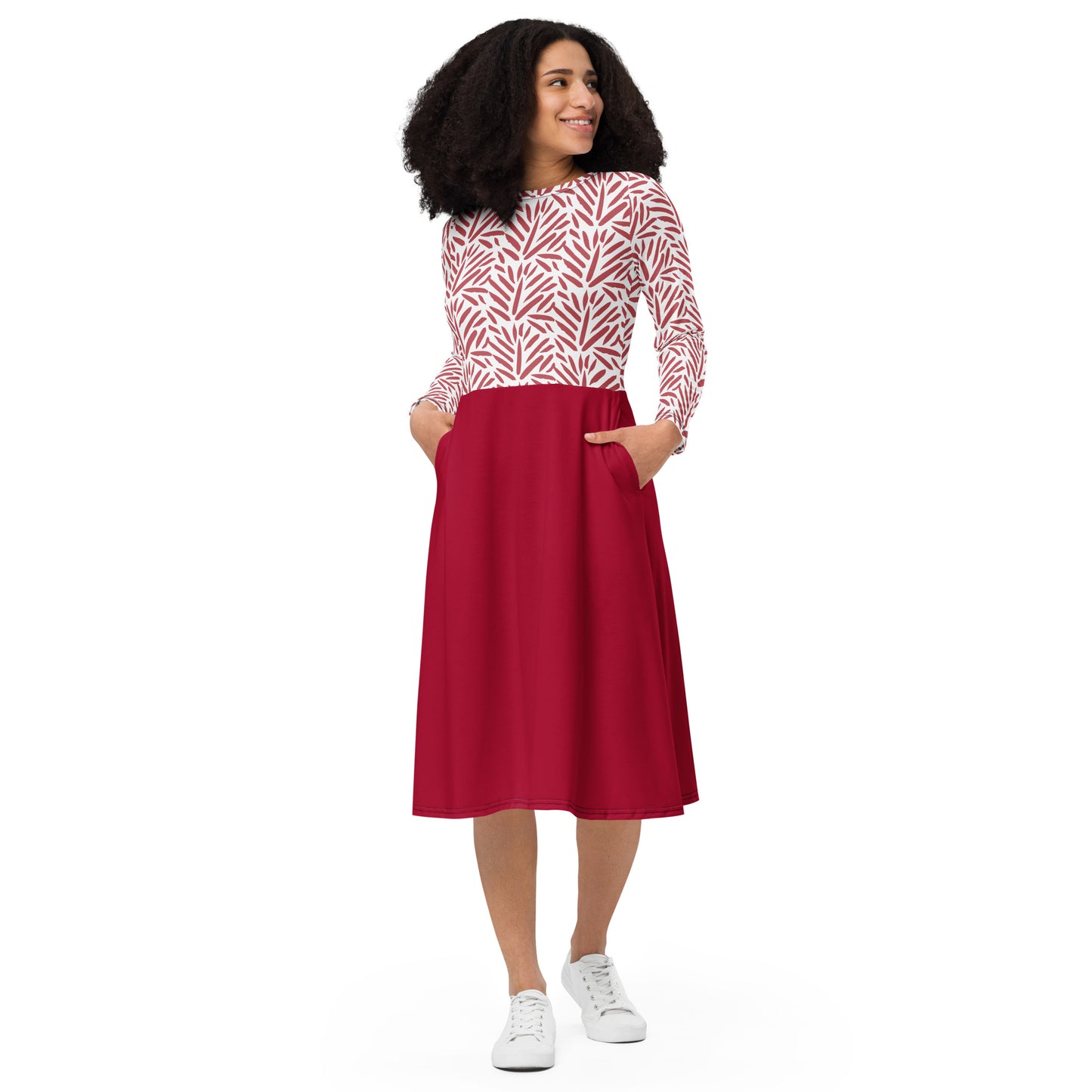 Robe midi à manches longues et imprimé all-over