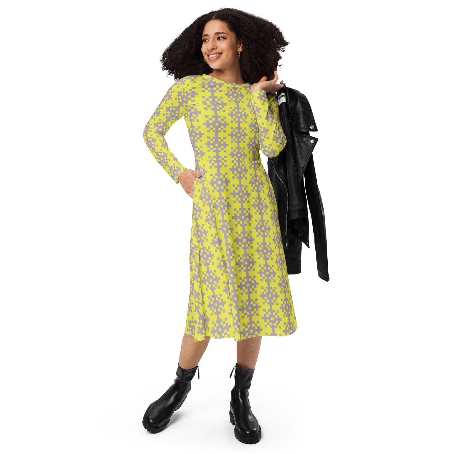 Robe midi à manches longues et imprimé all-over
