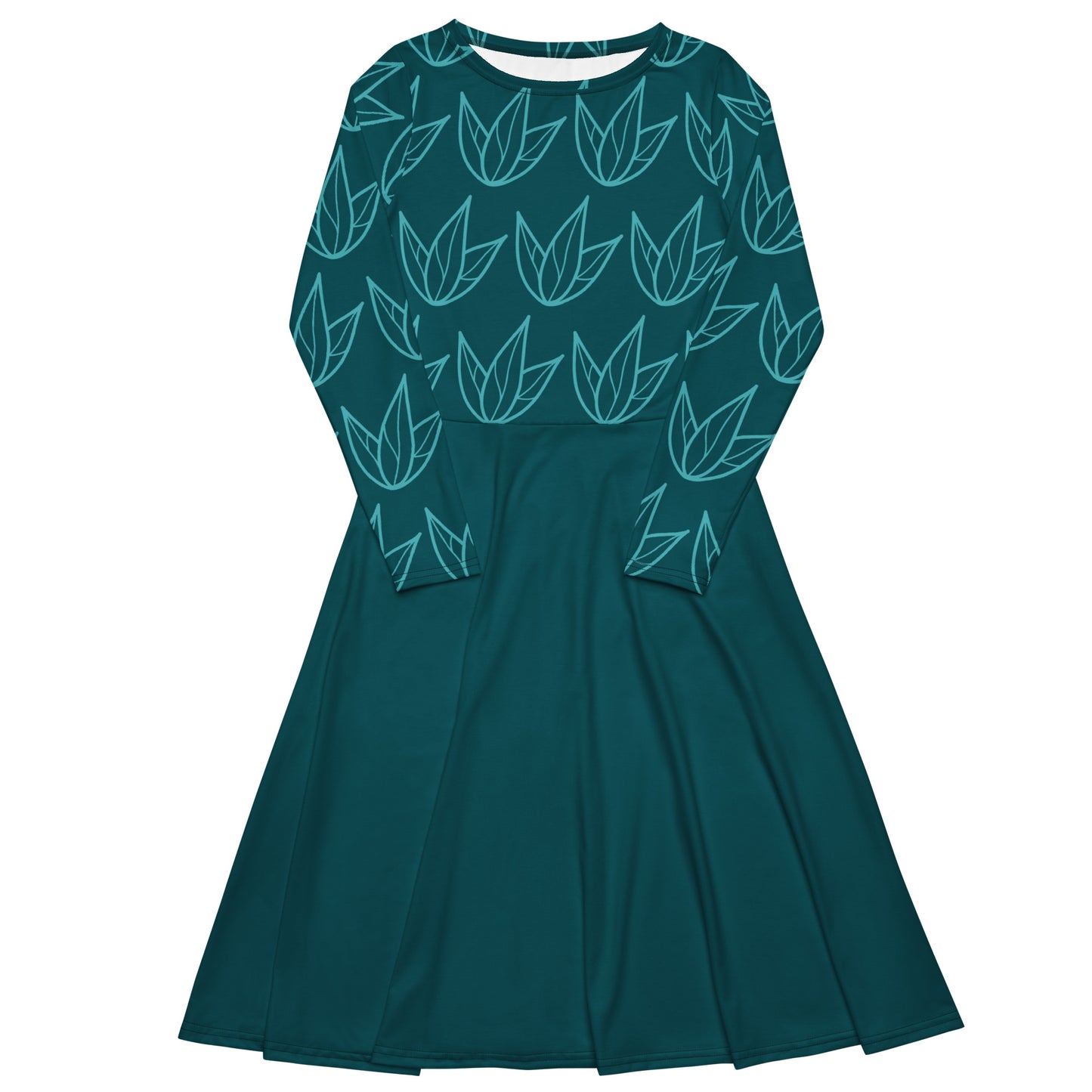 Robe midi à manches longues et imprimé all-over