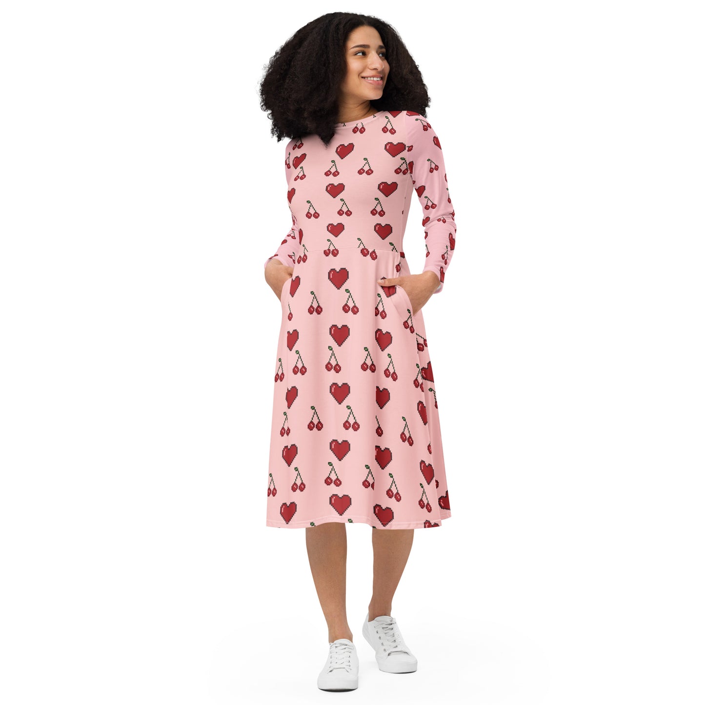 Robe midi à manches longues et imprimé all-over