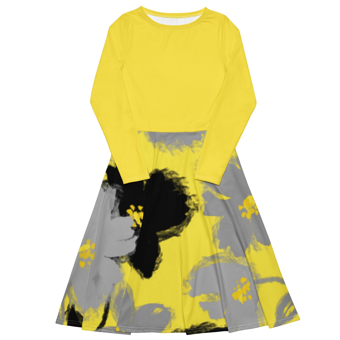 Robe midi à manches longues et imprimé all-over