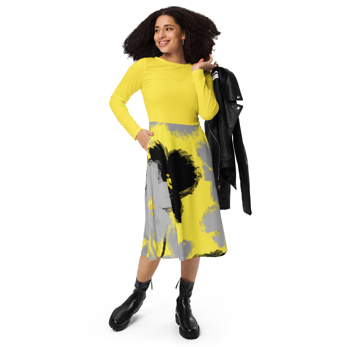 Robe midi à manches longues et imprimé all-over