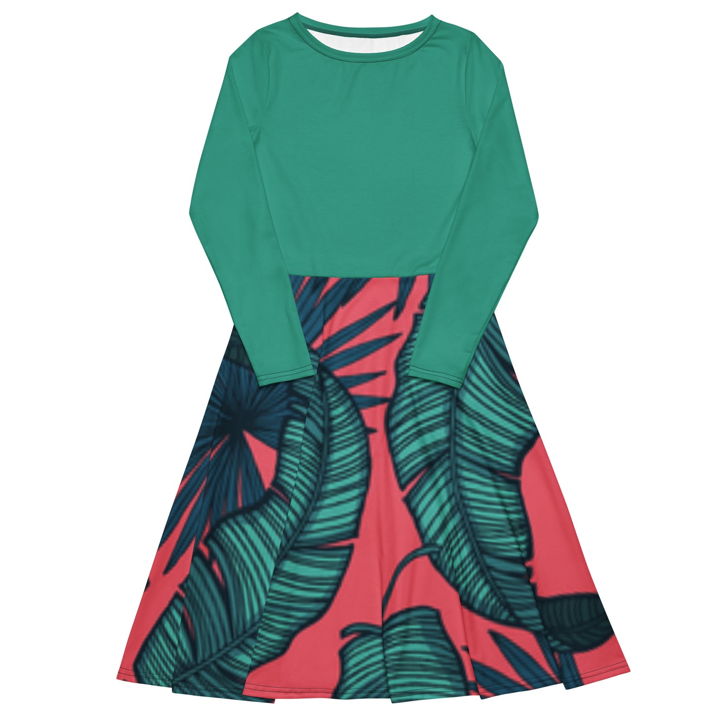Robe midi à manches longues et imprimé all-over