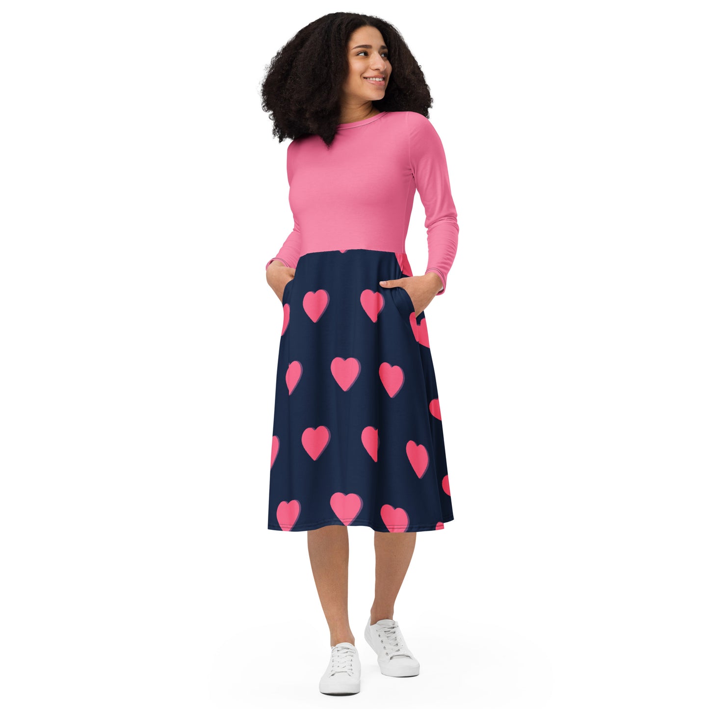 Robe midi à manches longues et imprimé all-over