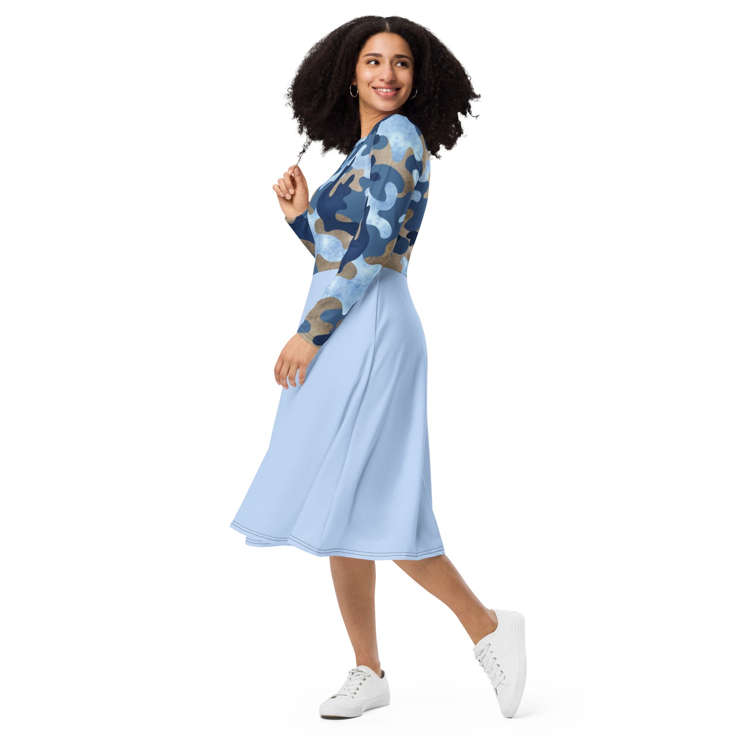 Robe midi à manches longues et imprimé all-over