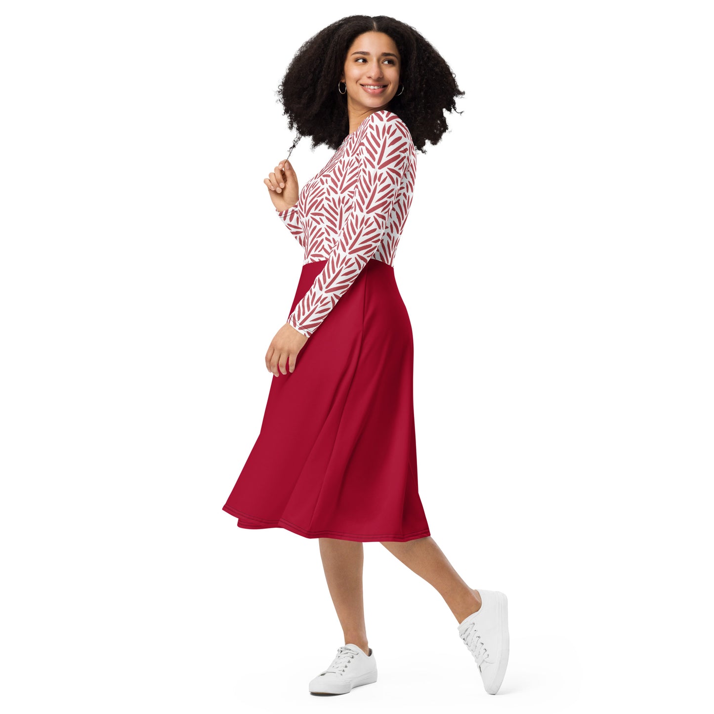 Robe midi à manches longues et imprimé all-over