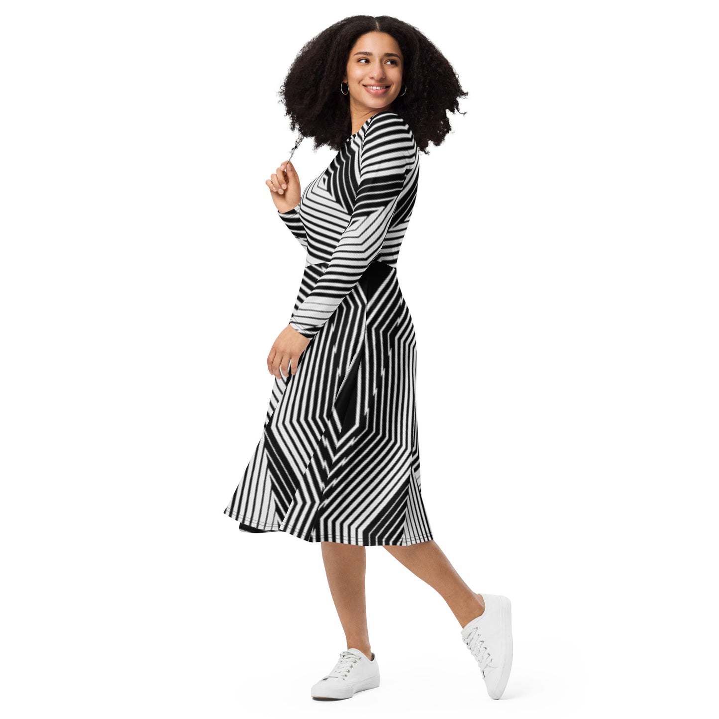 Robe midi à manches longues et imprimé all-over