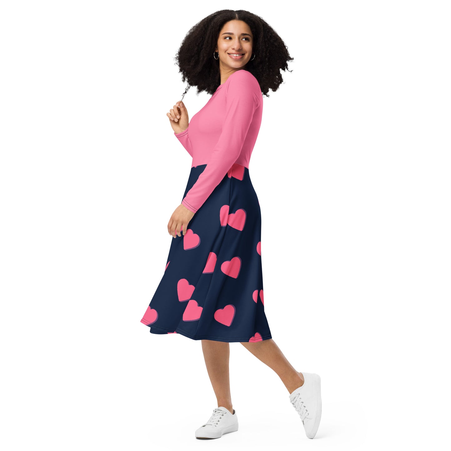 Robe midi à manches longues et imprimé all-over