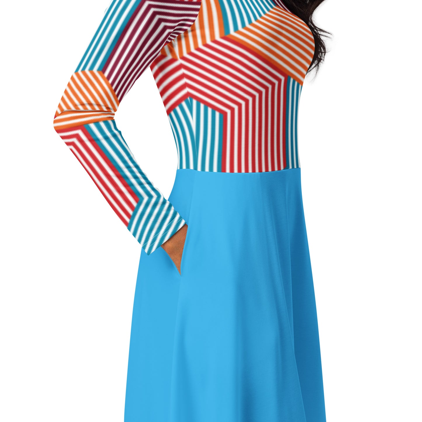 All-over print long sleeve midi dress
