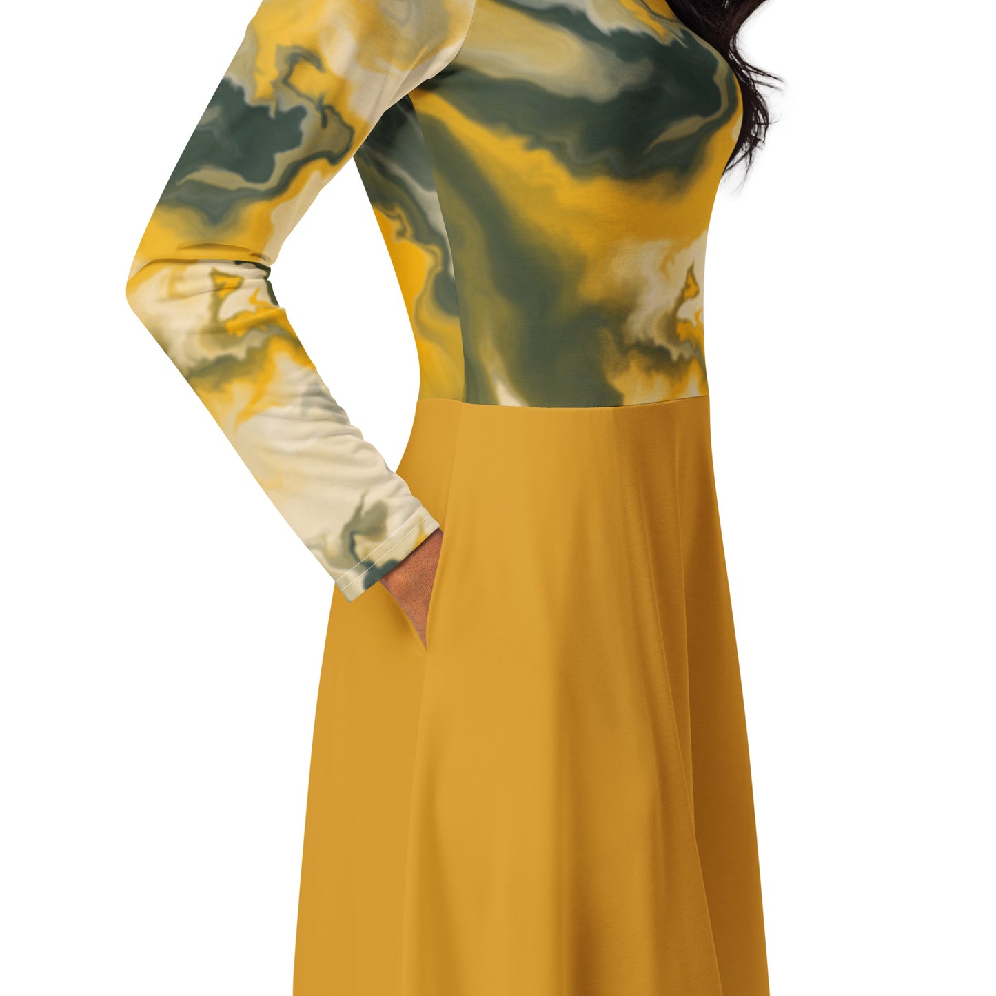 All-over print long sleeve midi dress
