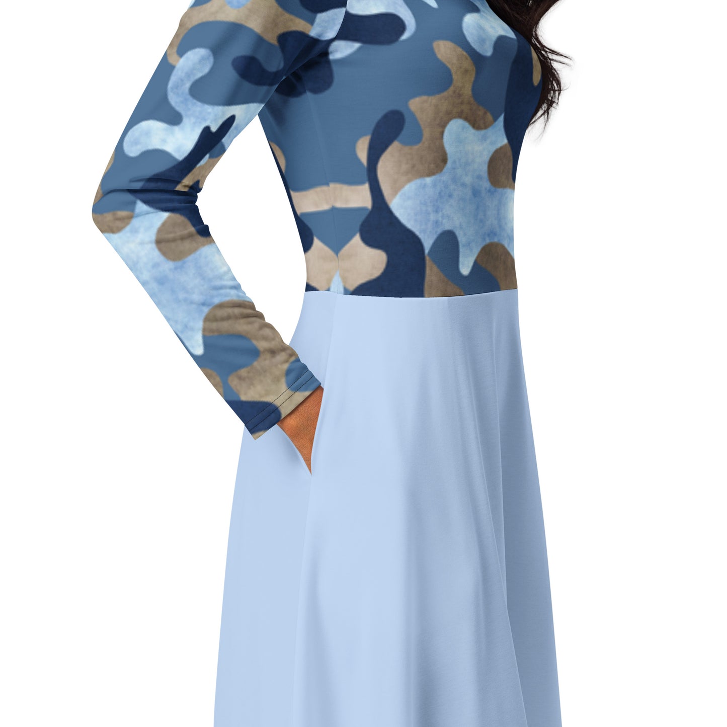 Robe midi à manches longues et imprimé all-over