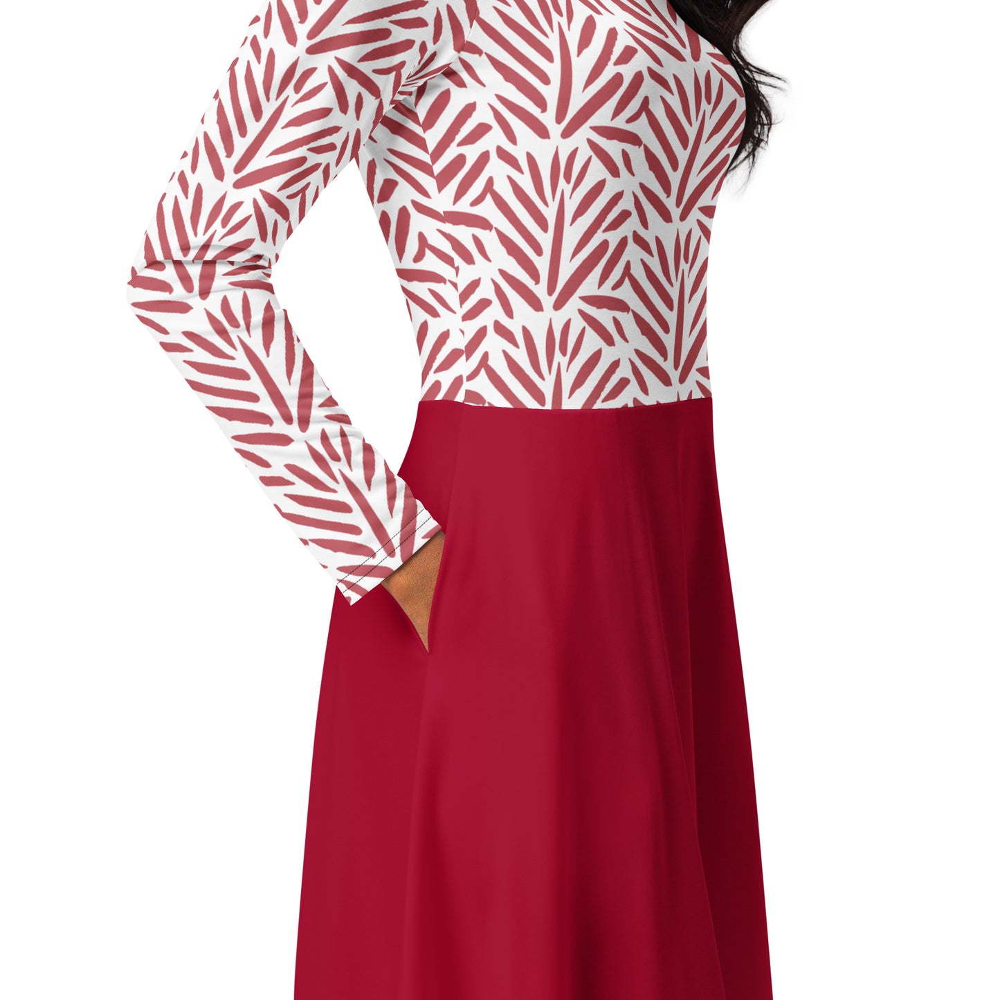 Robe midi à manches longues et imprimé all-over