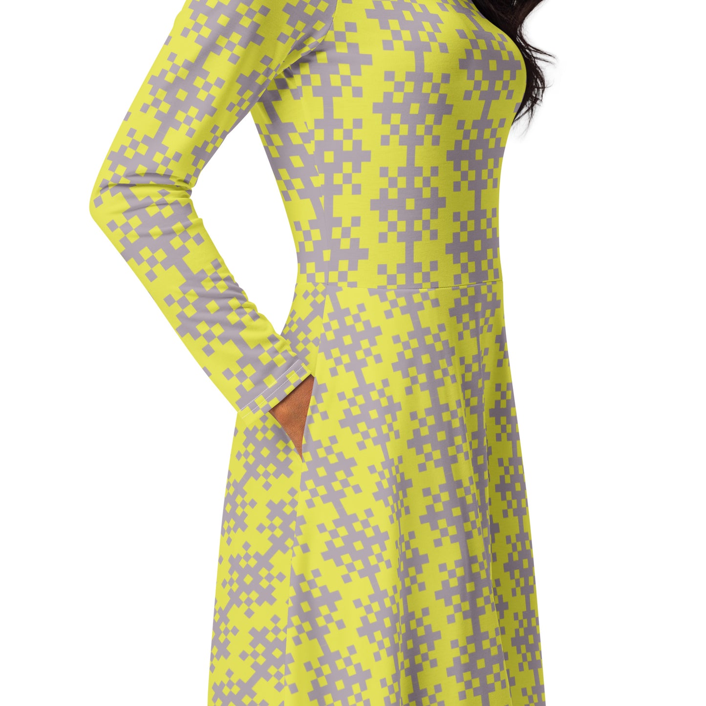Robe midi à manches longues et imprimé all-over