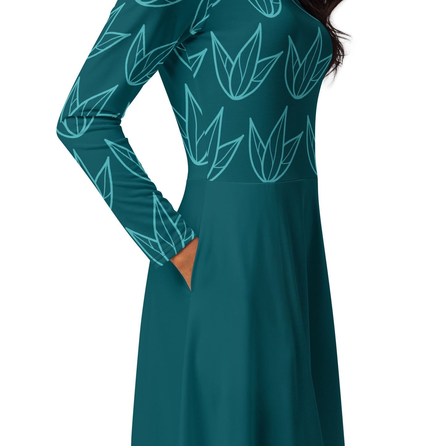 Robe midi à manches longues et imprimé all-over