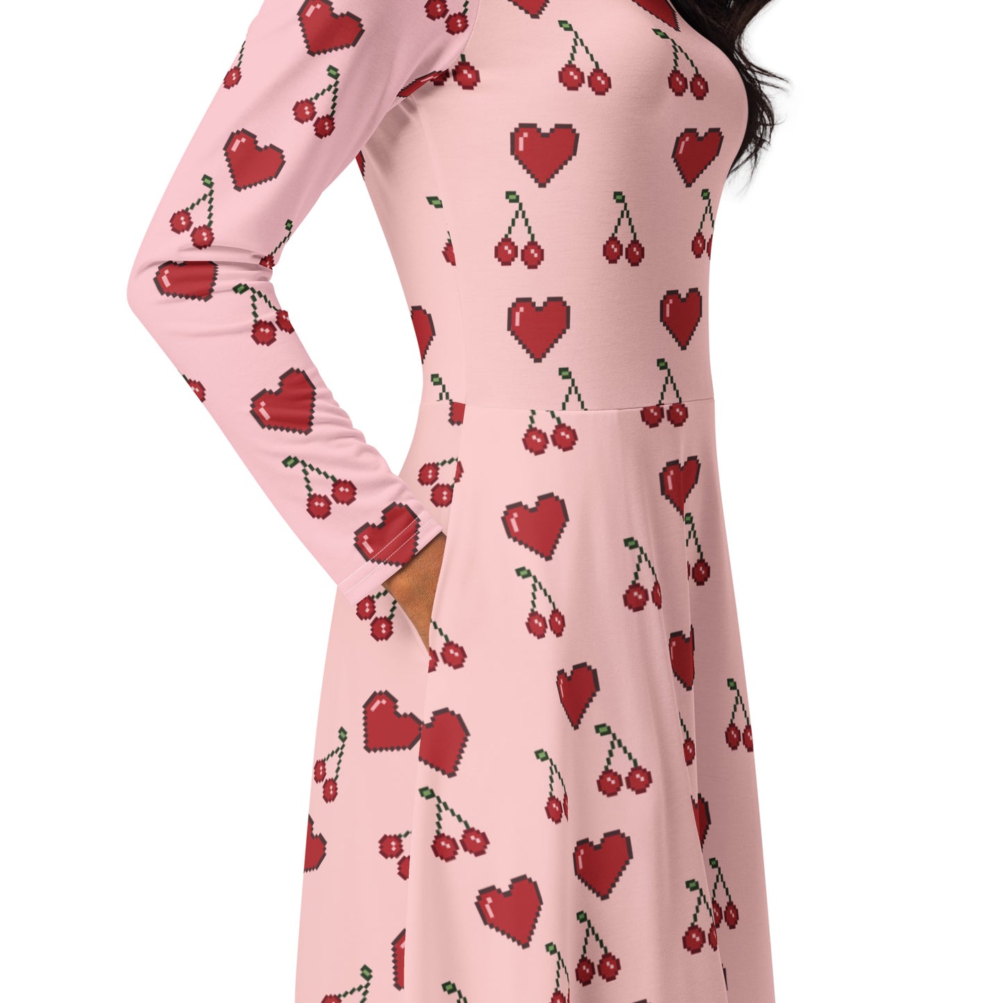 Robe midi à manches longues et imprimé all-over