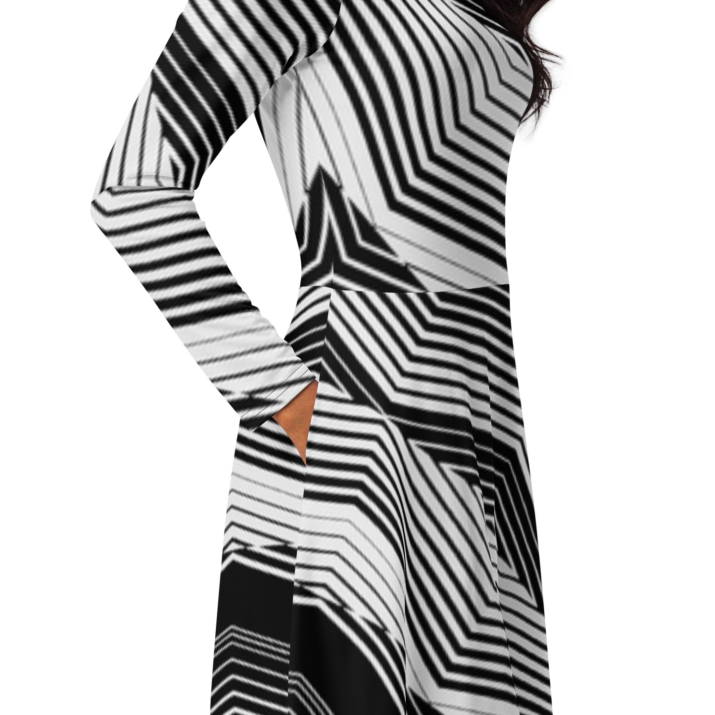 Robe midi à manches longues et imprimé all-over