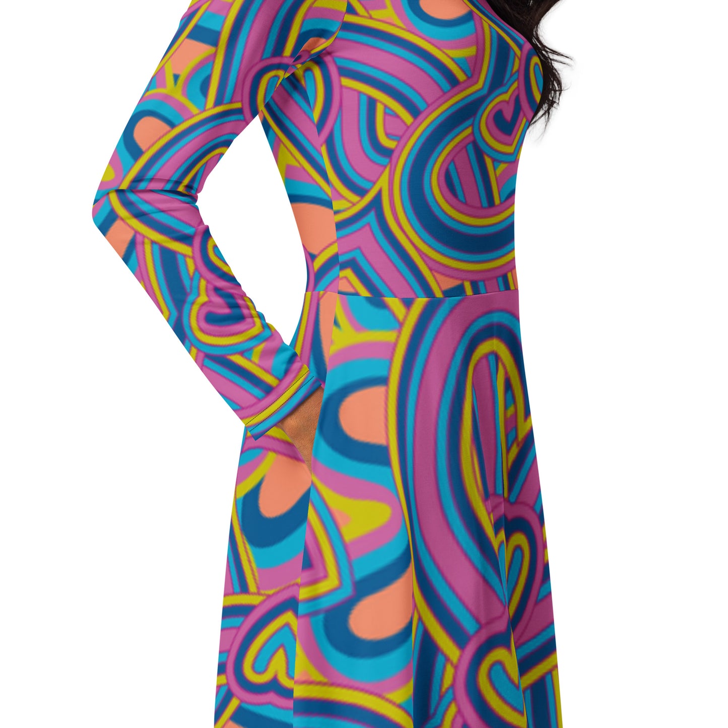 Robe midi à manches longues et imprimé all-over