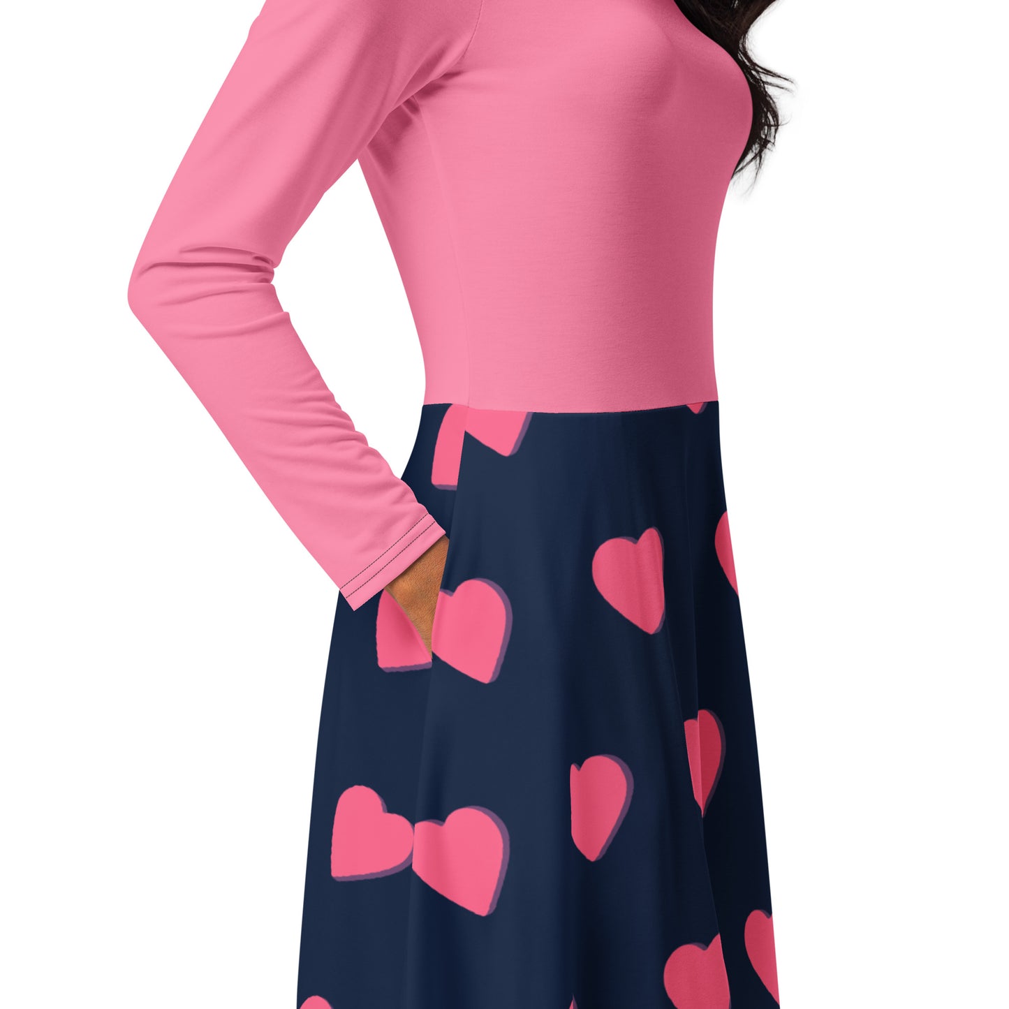 Robe midi à manches longues et imprimé all-over