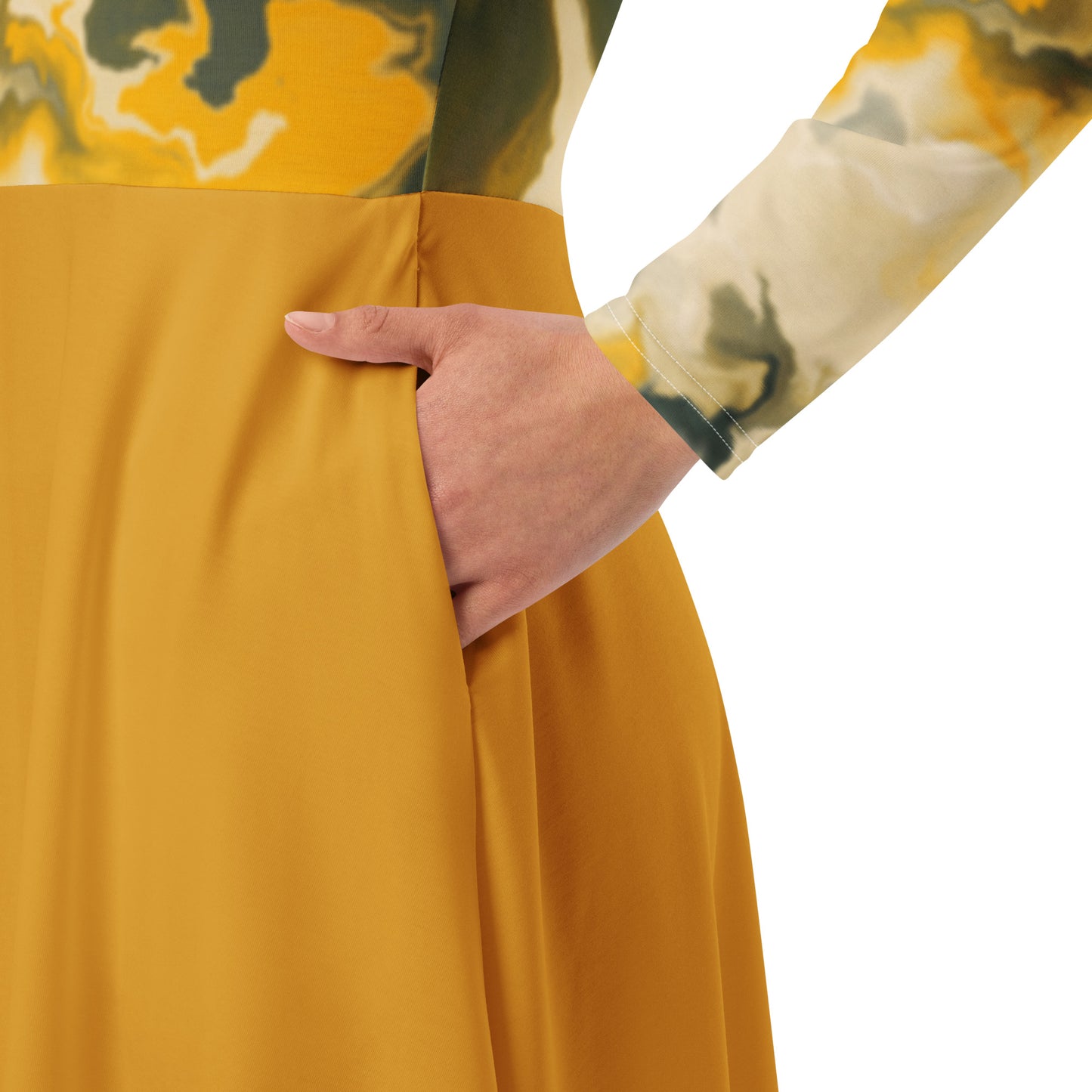 All-over print long sleeve midi dress