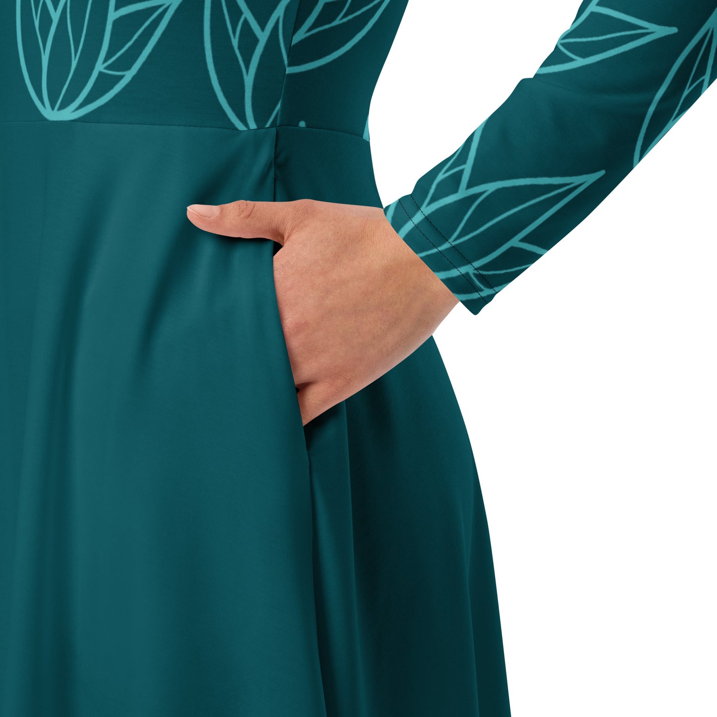 Robe midi à manches longues et imprimé all-over