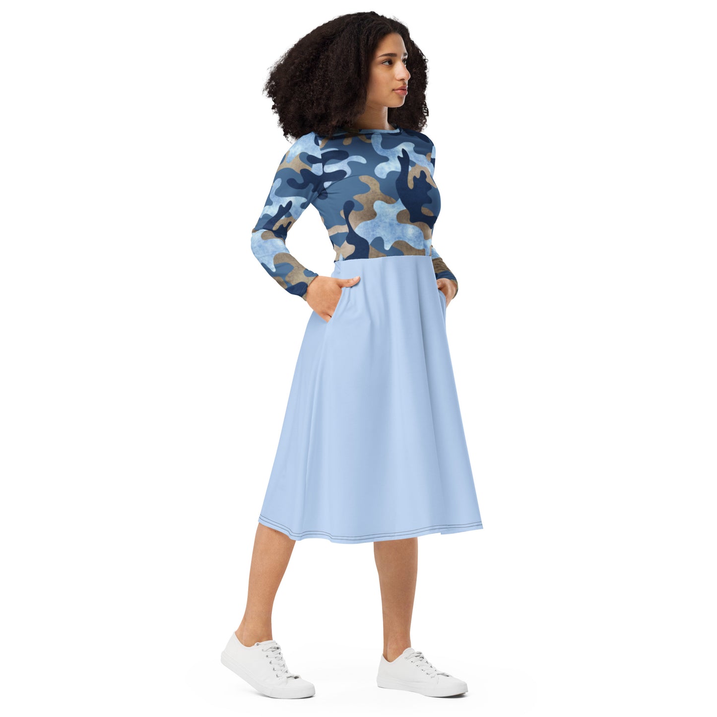 Robe midi à manches longues et imprimé all-over