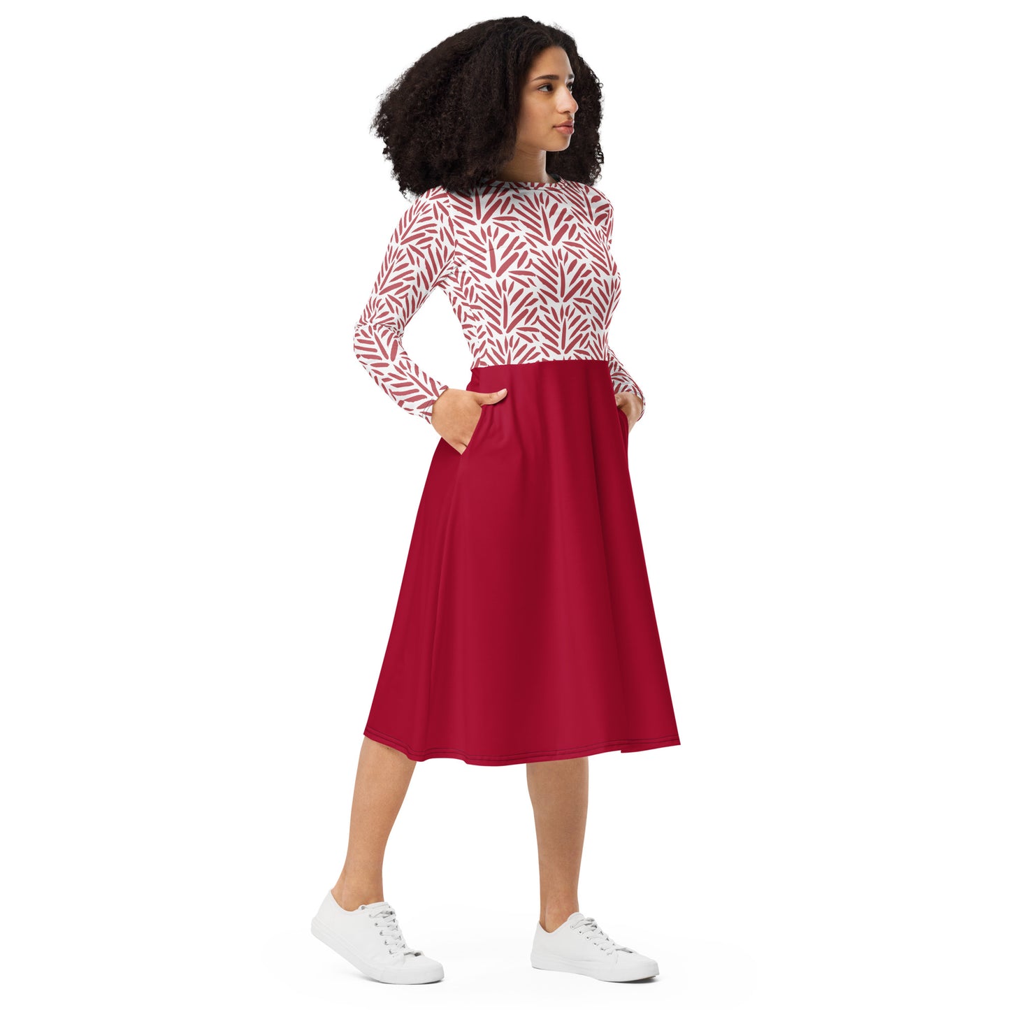 Robe midi à manches longues et imprimé all-over