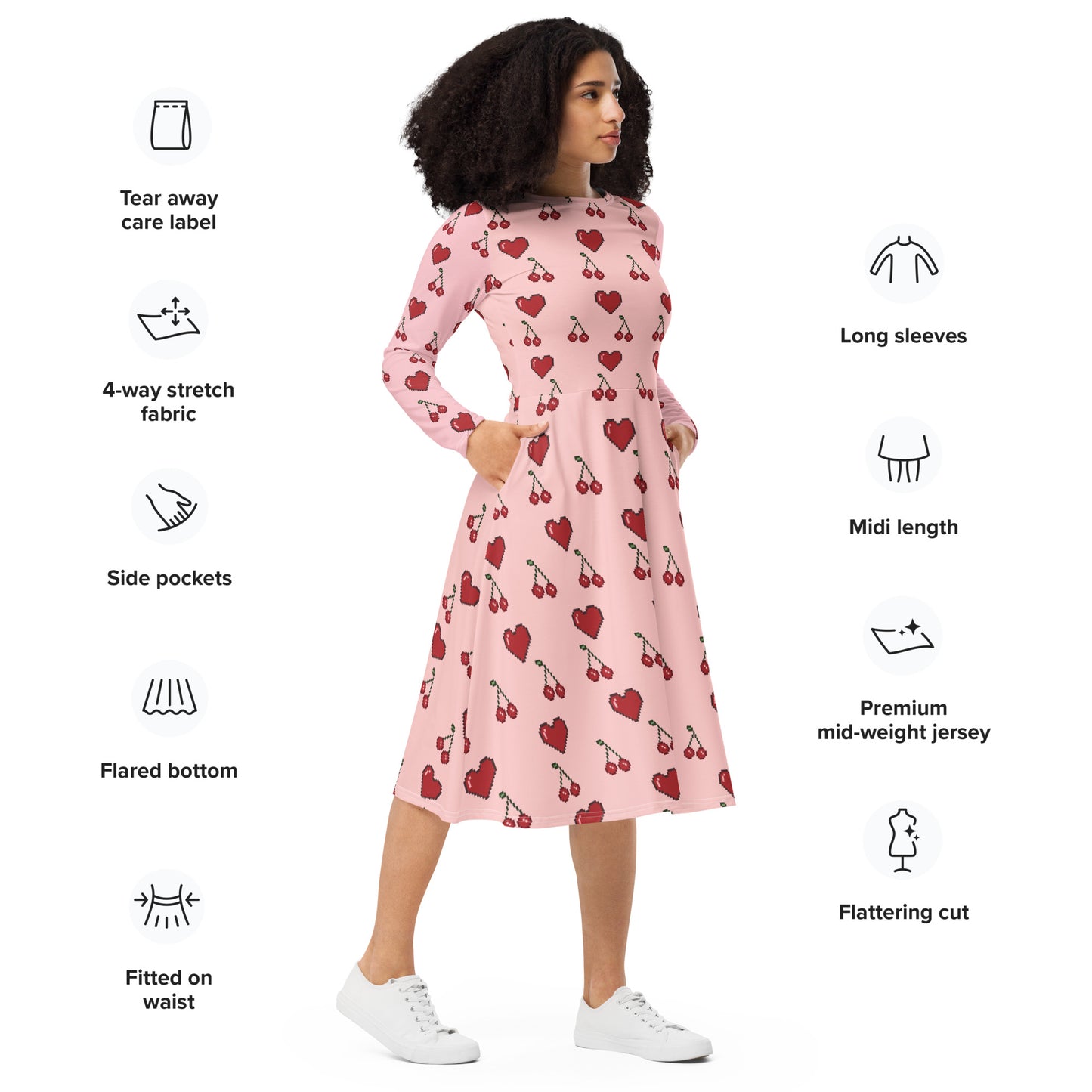 Robe midi à manches longues et imprimé all-over