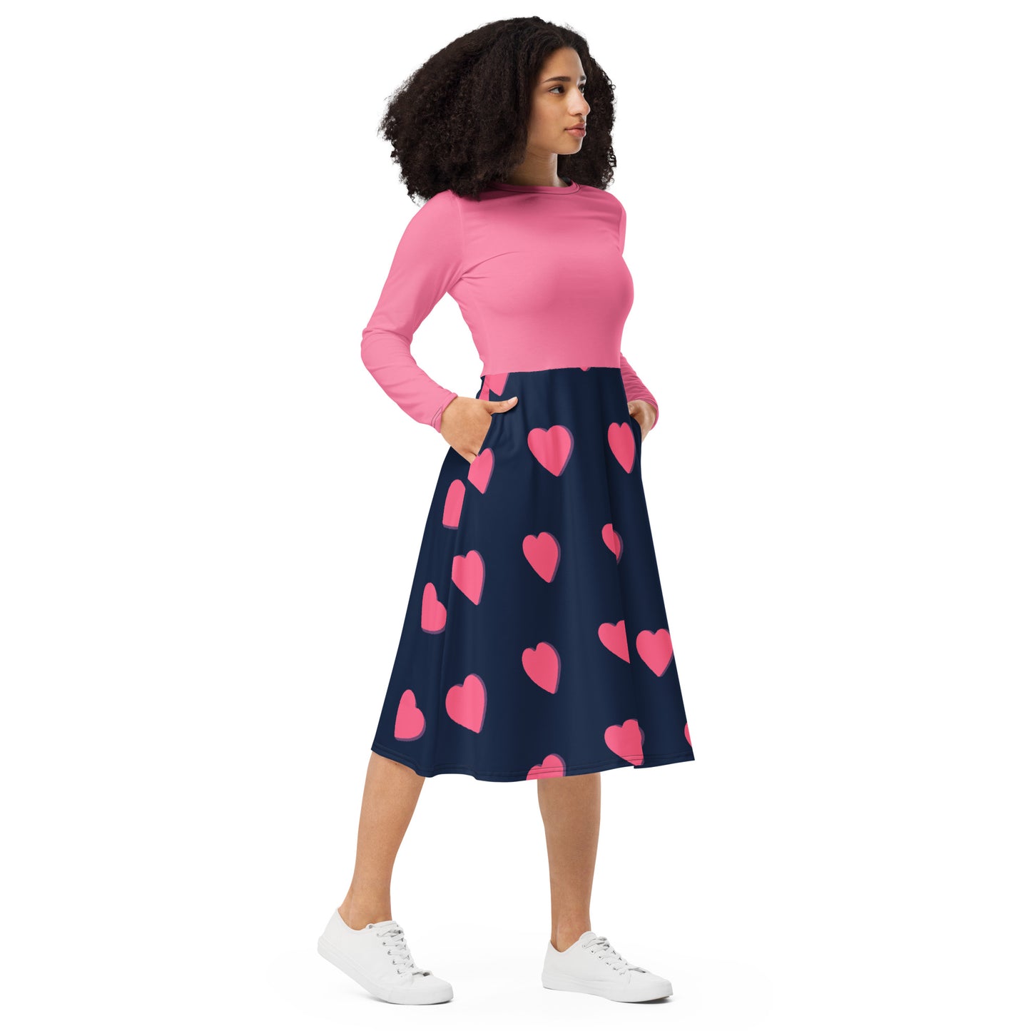 Robe midi à manches longues et imprimé all-over