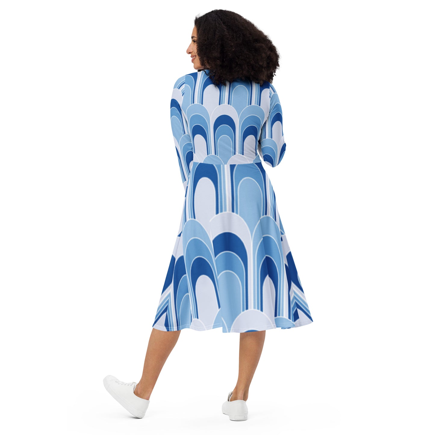 All-over print long sleeve midi dress