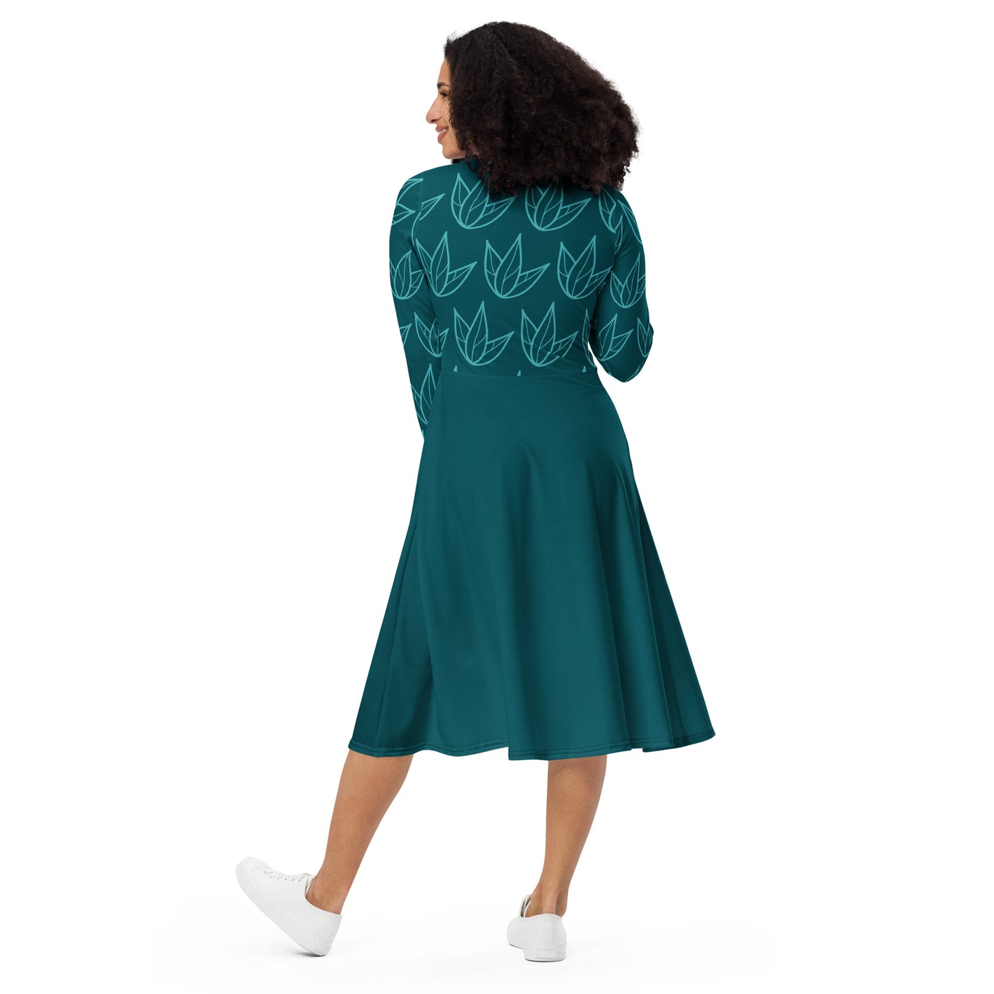 Robe midi à manches longues et imprimé all-over