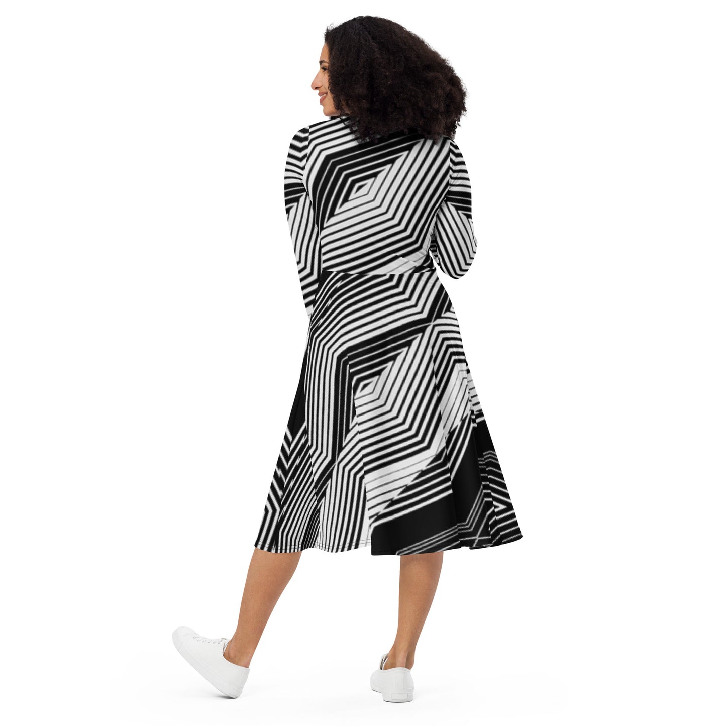 Robe midi à manches longues et imprimé all-over