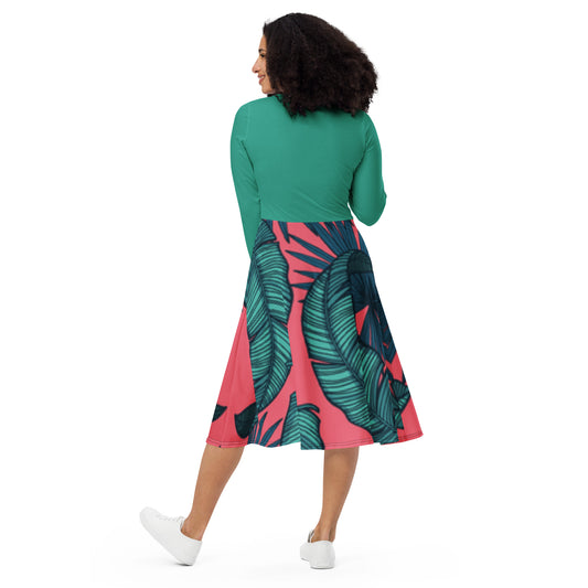 Robe midi à manches longues et imprimé all-over