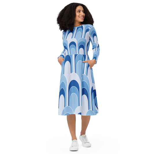 Robe midi à manches longues et imprimé all-over