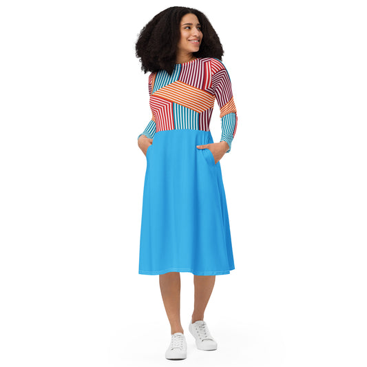 Robe midi à manches longues et imprimé all-over