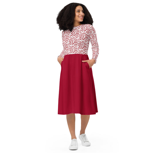 Robe midi à manches longues et imprimé all-over